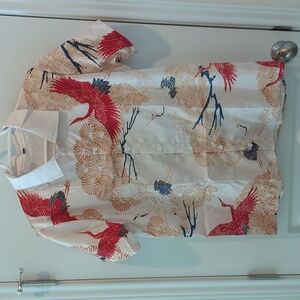 Men's Casual Button Down Shirt with Red and Blue Crane Design